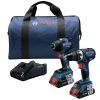 Best Pirce 👍 Factory Reconditioned Bosch GXL18V-238B25-RT 18V Compact Tough Connected-Ready EC Brushless Lithium-Ion 1/2 In. Cordless Drill Driver / 1/4 In. Hex Impact Driver Combo Kit With 2 Batteries (4 Ah) 🥰 -BOSCH Sales bshrgxl18v 238b25 rt