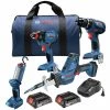 Best deal 🤩 Factory Reconditioned Bosch GXL18V-496B22-RT 18V Lithium-Ion Cordless 4-Tool Combo Kit (2 Ah) 🎉 -BOSCH Sales bshrgxl18v 496b22 rt